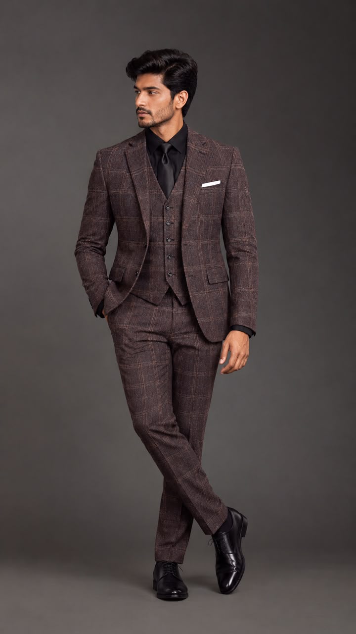 Brown Windowpane 3-Piece Suit
