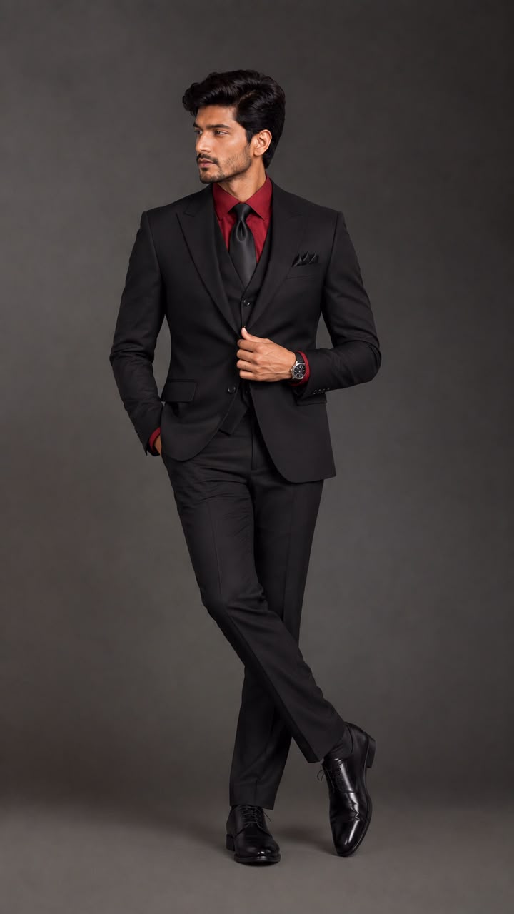 Black Burgundy Executive 3-Piece Suit